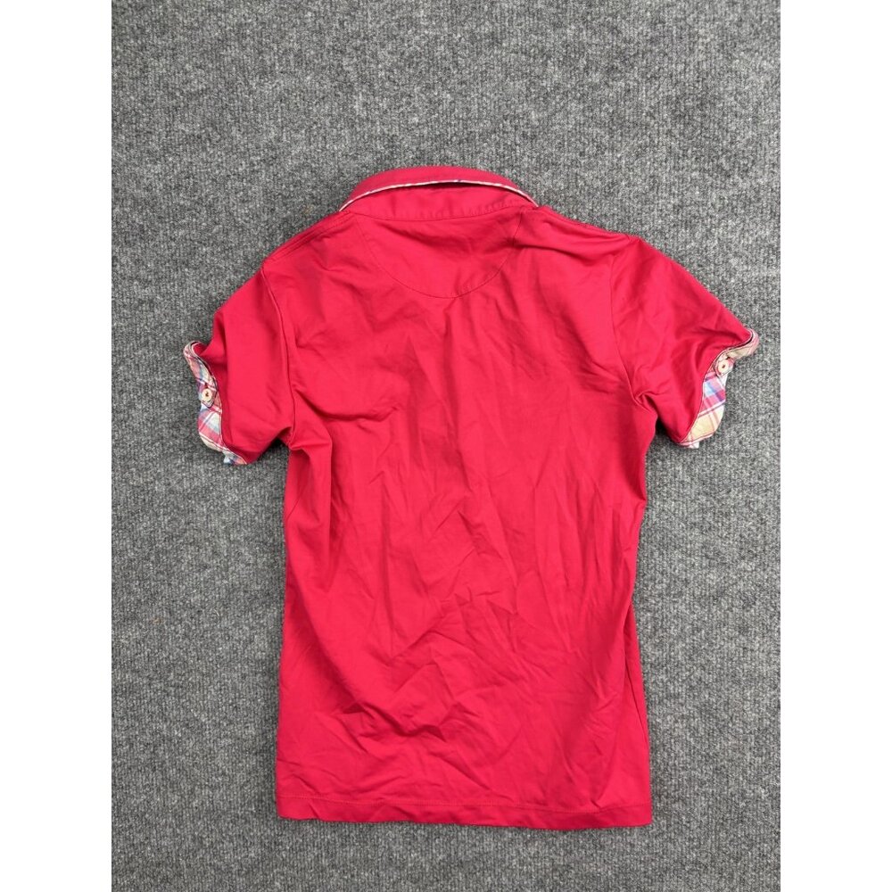 Animo Polo Shirt Womens Extra Small Red Plaid Trim Rhinestone Logo Made Italy - Picture 7 of 7